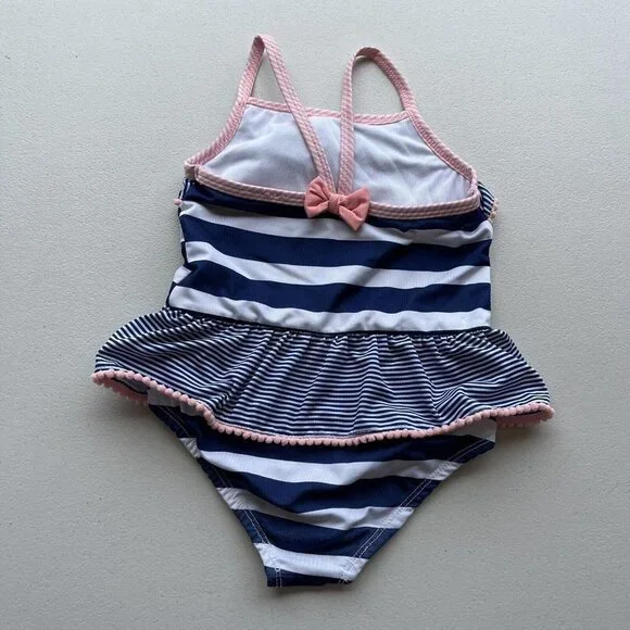 Penelope Mack Girls Size 6 Striped One Piece Swimsuit  White Pink Blue - Picture 3 of 5